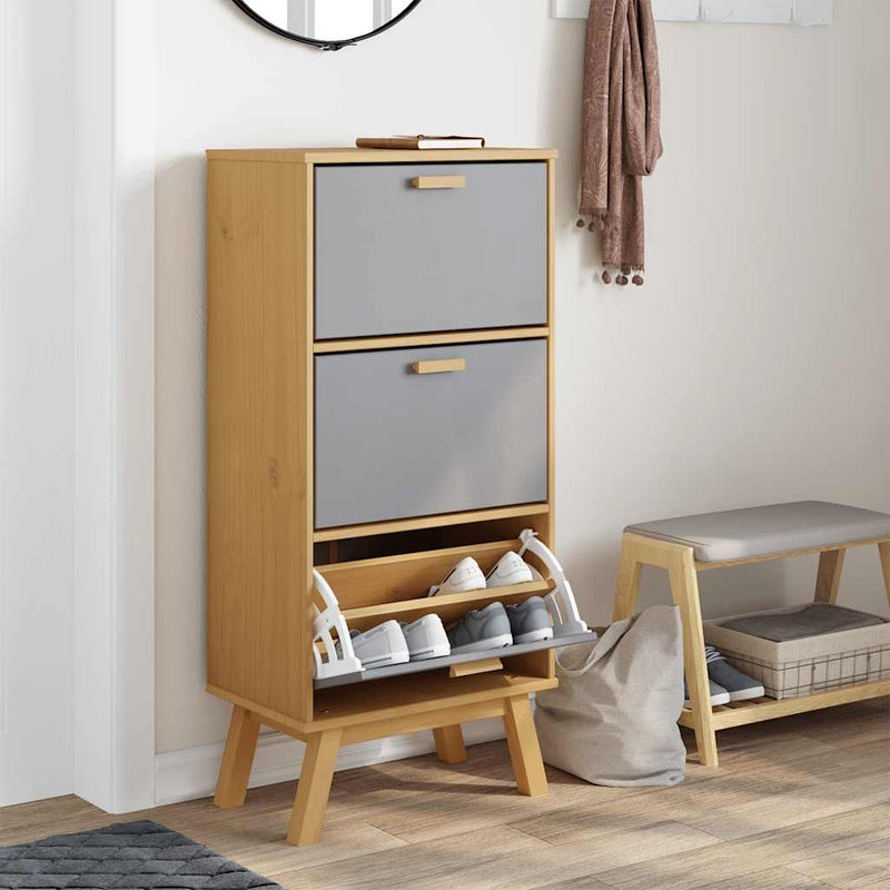 Load image into Gallery viewer, Vidaxl schoenenkast olden 55x35x120 cm grenenhout grijs en bruin