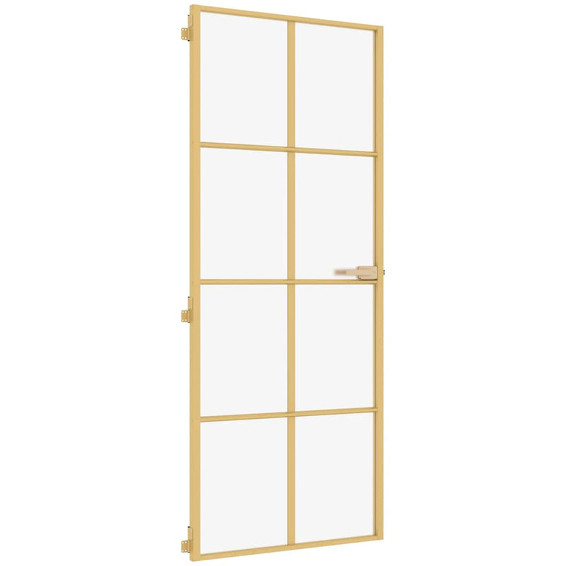 Load image into Gallery viewer, Vidaxl binnendeur smal 93x201,5 cm gehard glas en aluminium goudkleur