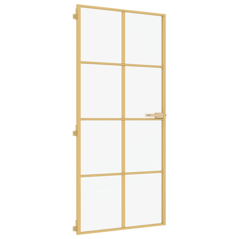 Load image into Gallery viewer, Vidaxl binnendeur smal 93x201,5 cm gehard glas en aluminium goudkleur