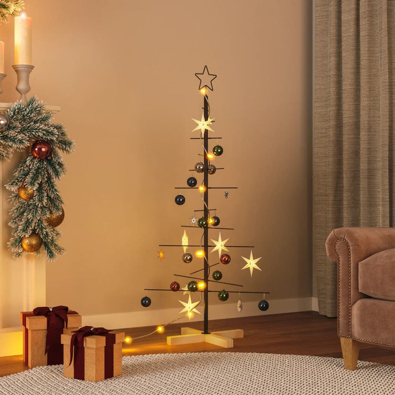 Load image into Gallery viewer, Vidaxl kerstdecoratie kerstboom met houten basis 120 cm metaal zwart