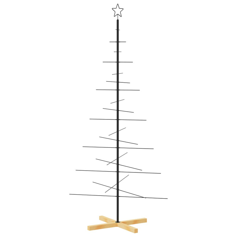 Afbeelding laden in galerijviewer, Vidaxl kerstdecoratie kerstboom met houten basis 180 cm metaal zwart