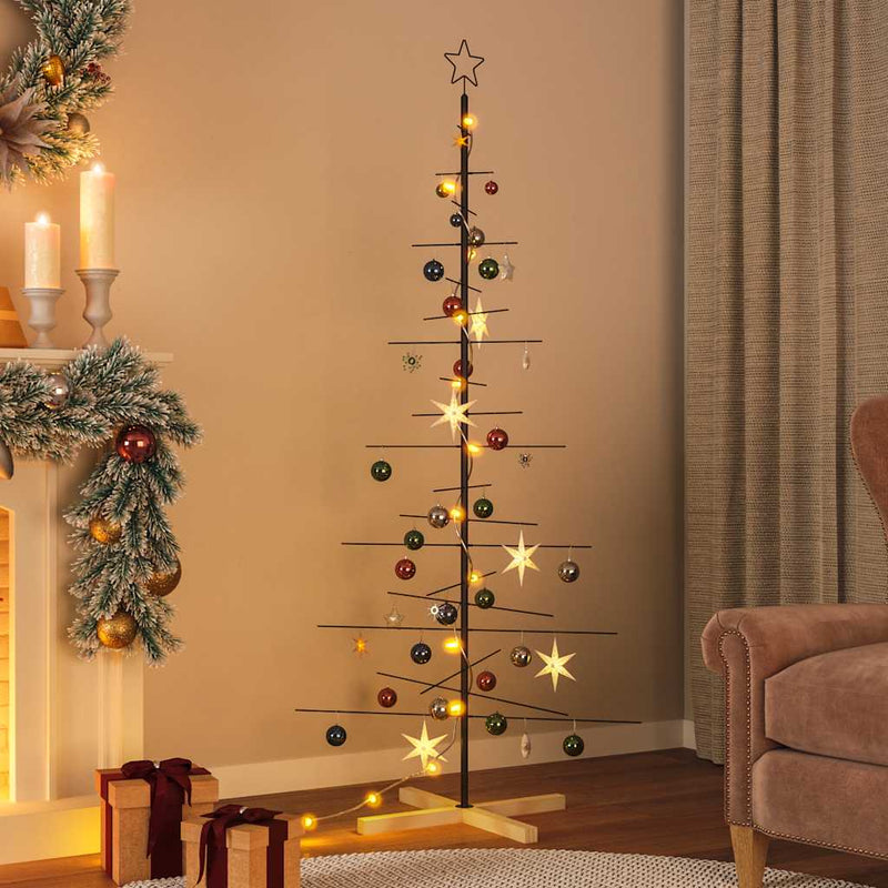 Afbeelding laden in galerijviewer, Vidaxl kerstdecoratie kerstboom met houten basis 180 cm metaal zwart