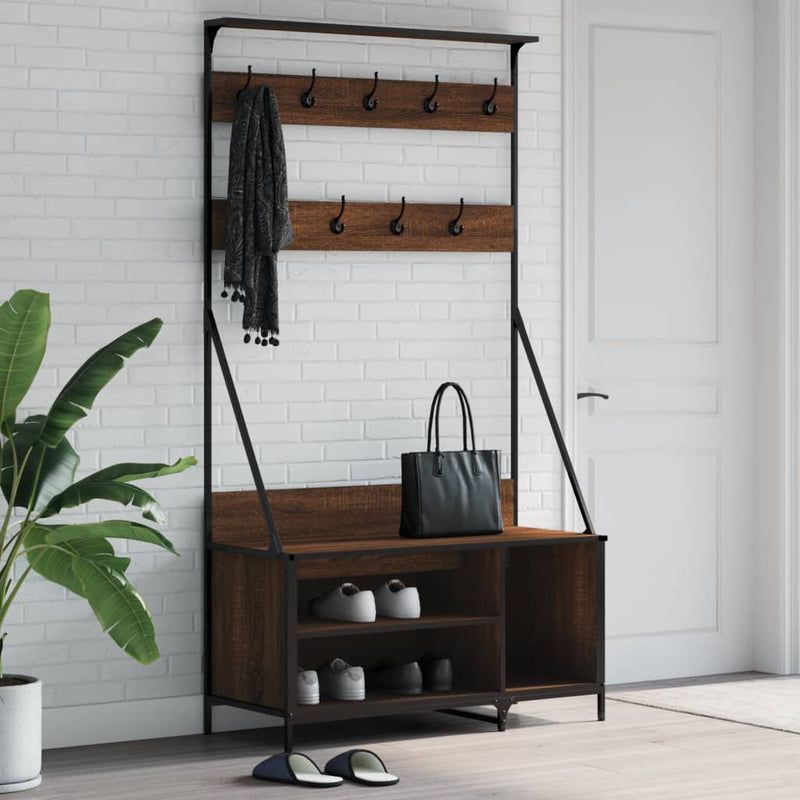 Load image into Gallery viewer, Vidaxl kledingrek met schoenenrek 100x41x184 cm bruin eikenkleur