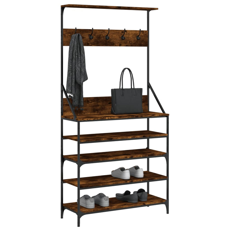 Load image into Gallery viewer, Vidaxl kledingrek met schoenenrek 90x34x184 cm gerookt eikenkleurig