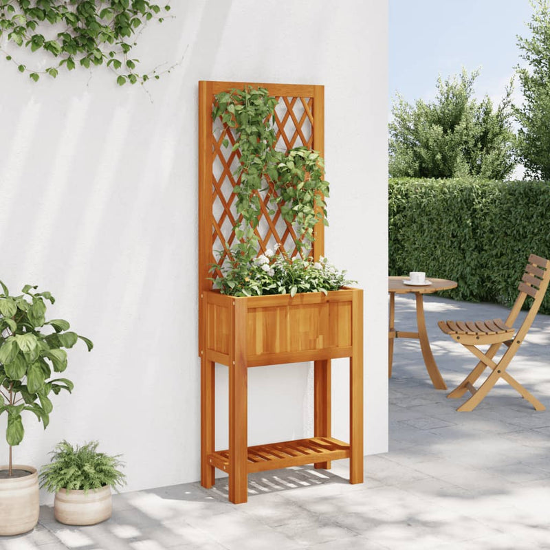 Load image into Gallery viewer, Vidaxl plantenbak met latwerk en schap 55x29,5x152 cm acaciahout