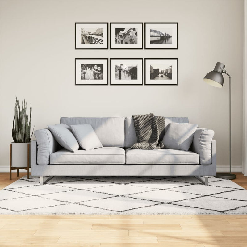 Load image into Gallery viewer, Vidaxl vloerkleed shaggy hoogpolig modern 140x200 cm crème en zwart