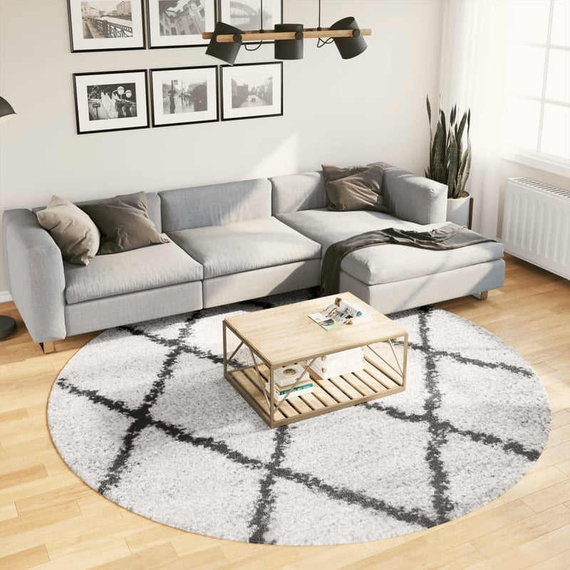 Load image into Gallery viewer, Vidaxl vloerkleed pamplona shaggy hoogpolig ø 240 cm crème en zwart