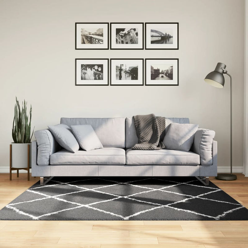 Load image into Gallery viewer, Vidaxl vloerkleed shaggy hoogpolig modern 160x160 cm zwart en crème