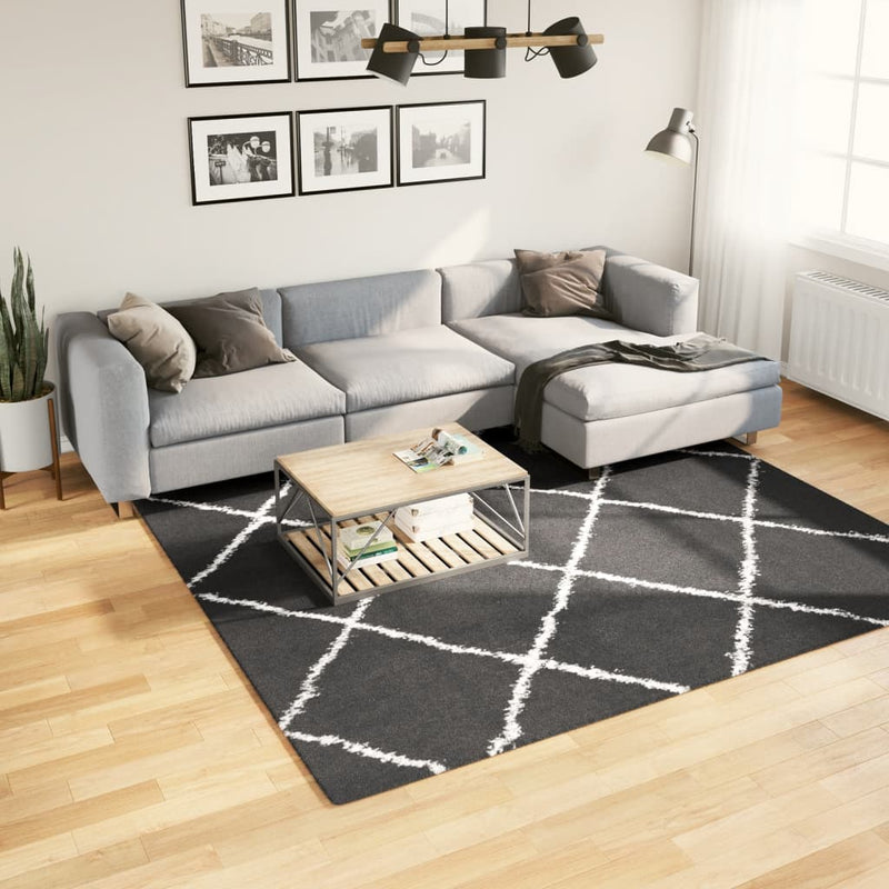Load image into Gallery viewer, Vidaxl vloerkleed shaggy hoogpolig modern 240x240 cm zwart en crème