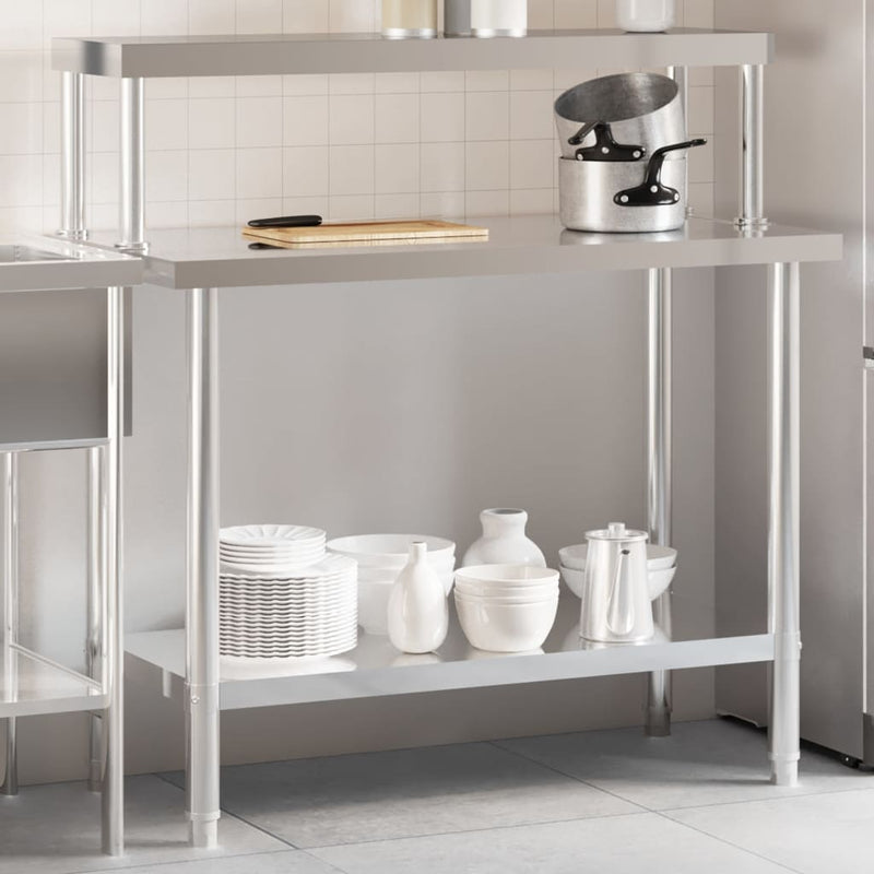 Afbeelding laden in galerijviewer, Vidaxl keukenwerktafel met bovenschap 110x55x120 cm roestvrij staal