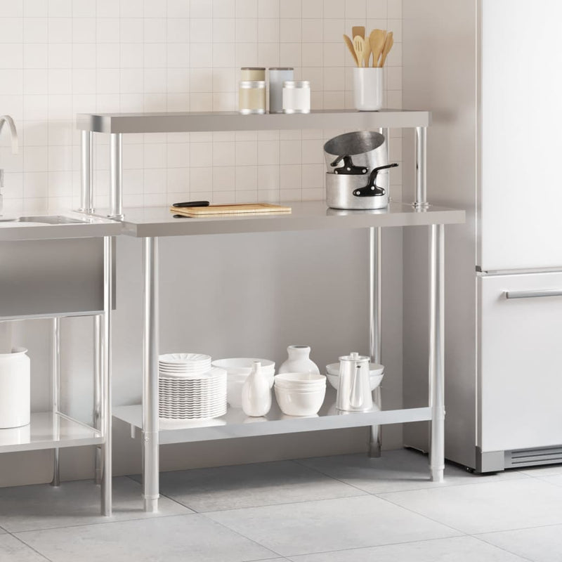 Afbeelding laden in galerijviewer, Vidaxl keukenwerktafel met bovenschap 110x55x120 cm roestvrij staal