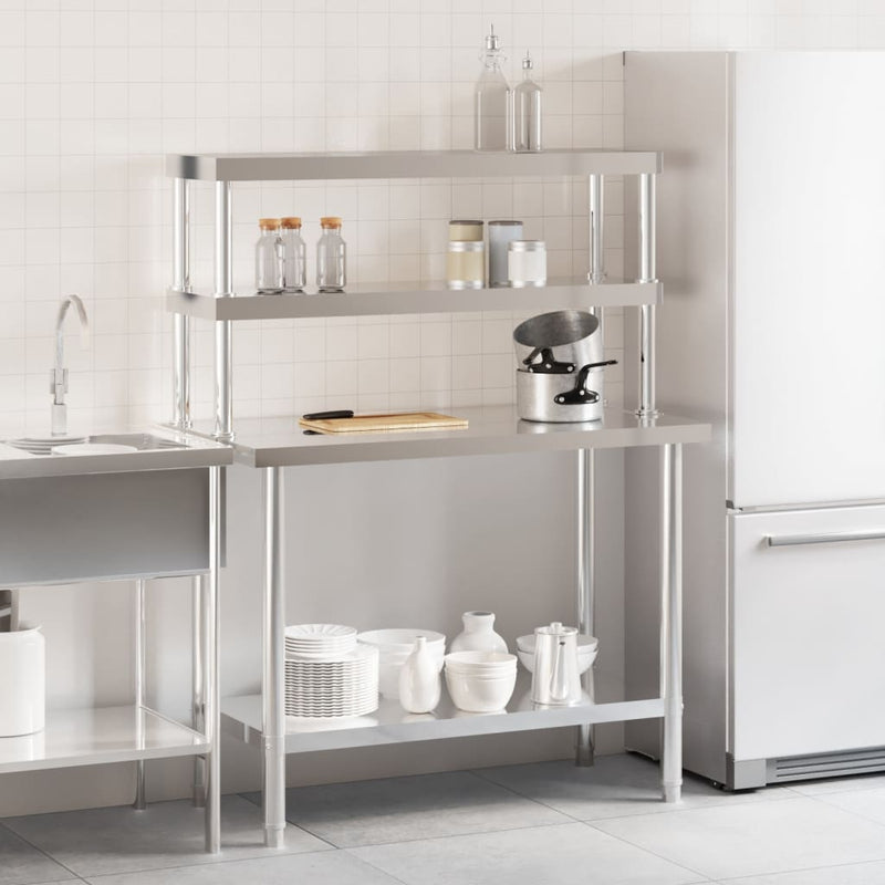 Load image into Gallery viewer, Vidaxl keukenwerktafel met bovenschap 110x55x150 cm roestvrij staal