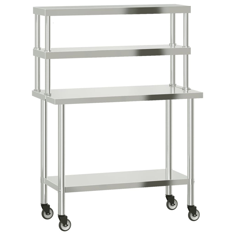 Load image into Gallery viewer, Vidaxl keukenwerktafel met bovenschap 110x55x150 cm roestvrij staal