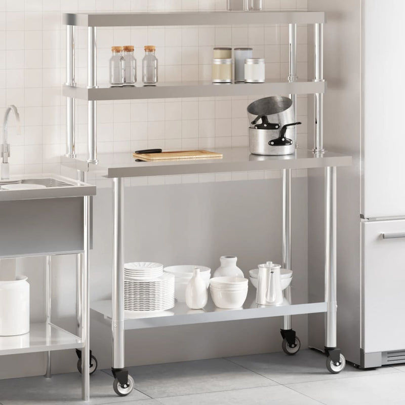 Load image into Gallery viewer, Vidaxl keukenwerktafel met bovenschap 110x55x150 cm roestvrij staal