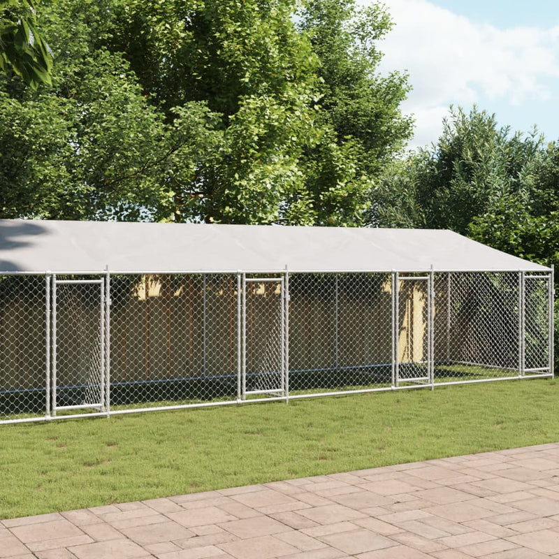 Load image into Gallery viewer, VidaXL Hondenhok met dak en deuren 12x2x2 m gegalvaniseerd staal grijs