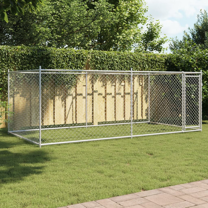 Load image into Gallery viewer, VidaXL Hondenhok met deur 4x2x1,5 m gegalvaniseerd staal grijs