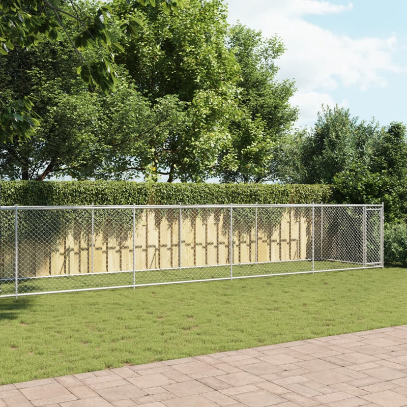 Load image into Gallery viewer, VidaXL Hondenhok met deur 12x2x1,5 m gegalvaniseerd staal grijs