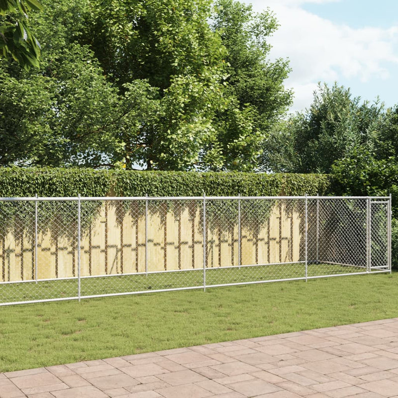 Load image into Gallery viewer, VidaXL Hondenhok met deur 12x2x1,5 m gegalvaniseerd staal grijs