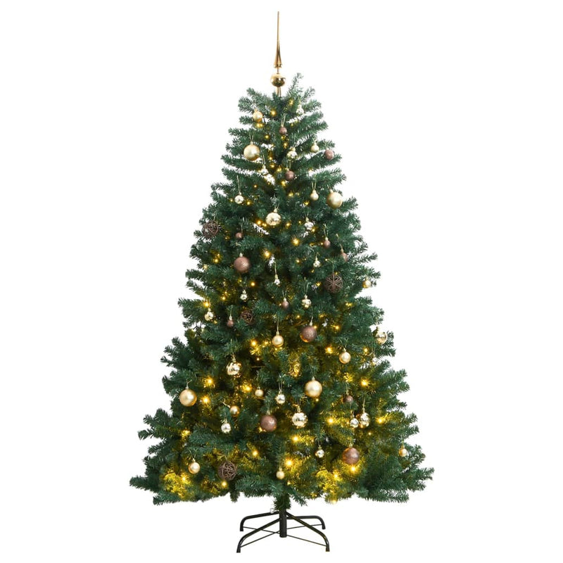 Load image into Gallery viewer, VidaXL Kunstkerstboom met scharnieren 300 LED's en kerstballen 240 cm