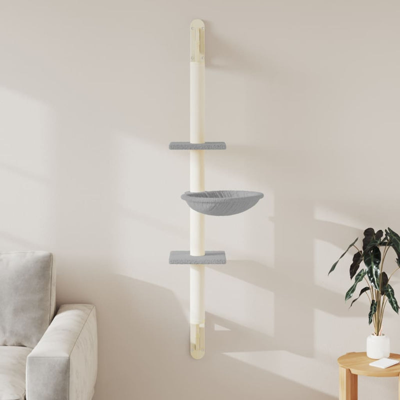 Load image into Gallery viewer, Vidaxl kattenmeubel wandgemonteerd met krabpaal 142,5 cm lichtgrijs