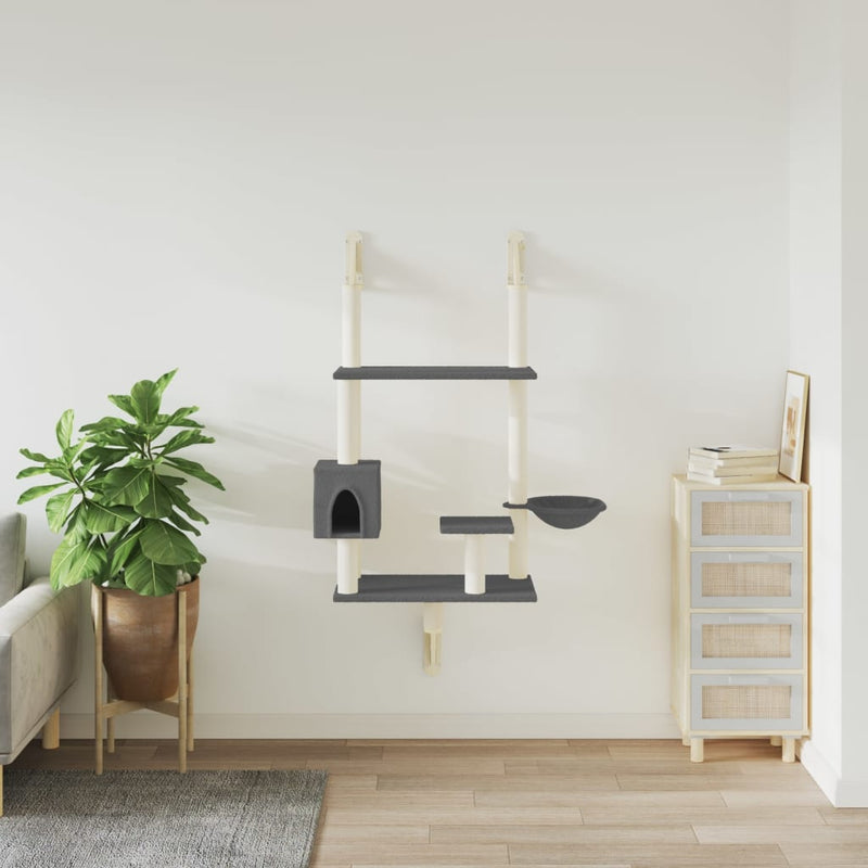 Load image into Gallery viewer, Vidaxl kattenmeubel wandgemonteerd met krabpaal 153 cm donkergrijs