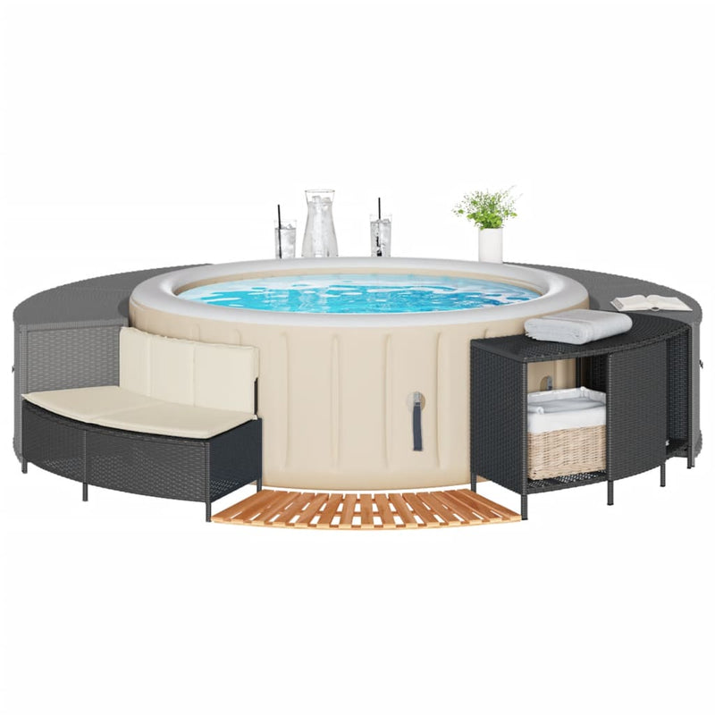 Load image into Gallery viewer, Vidaxl hottub-ombouw poly rattan en massief acaciahout zwart