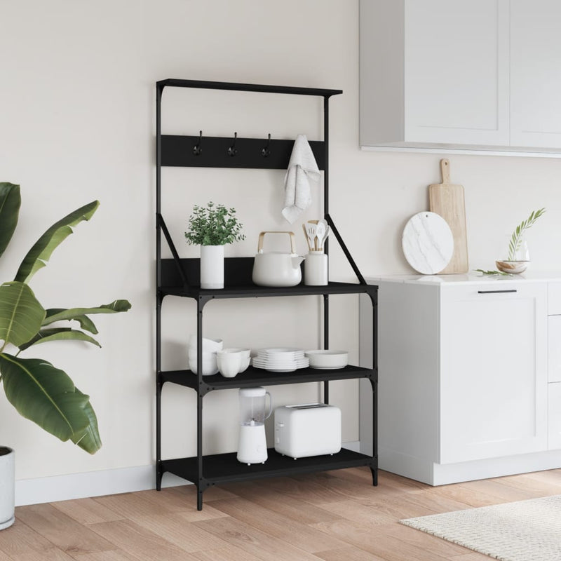 Load image into Gallery viewer, Vidaxl bakkersrek met haken 4-laags bewerkt hout zwart