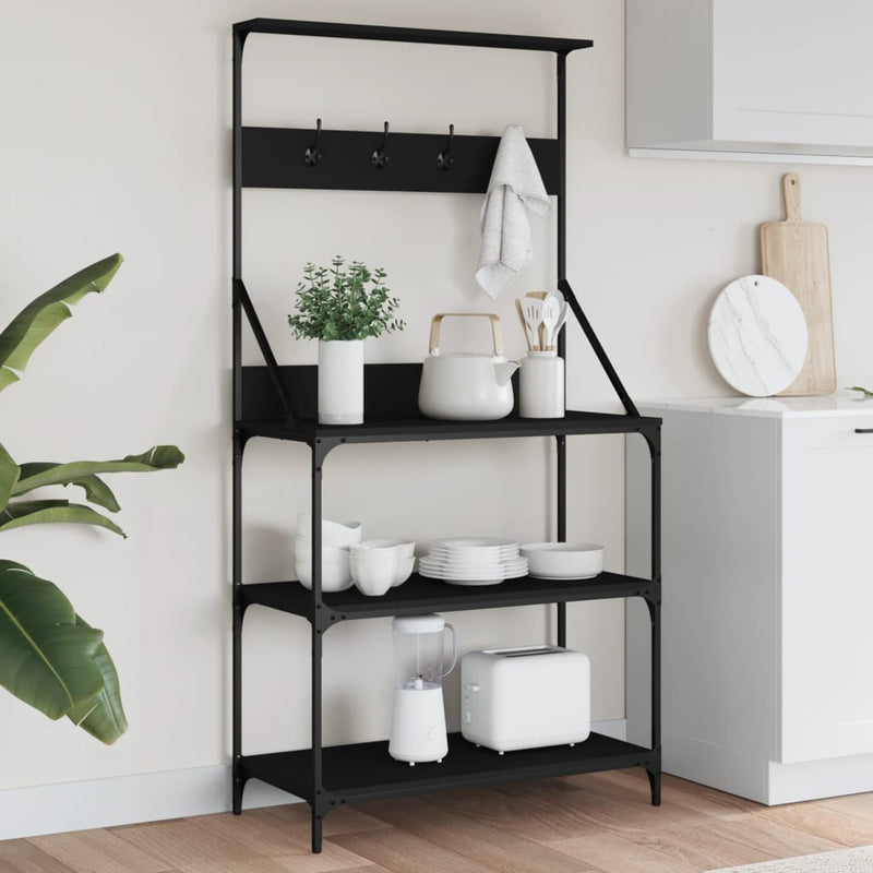 Load image into Gallery viewer, Vidaxl bakkersrek met haken 4-laags bewerkt hout zwart