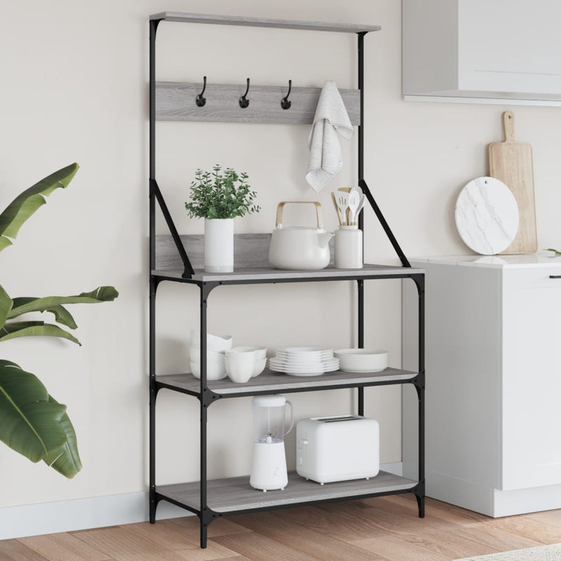 Load image into Gallery viewer, Vidaxl bakkersrek met haken 4-laags bewerkt hout grijs sonoma eiken