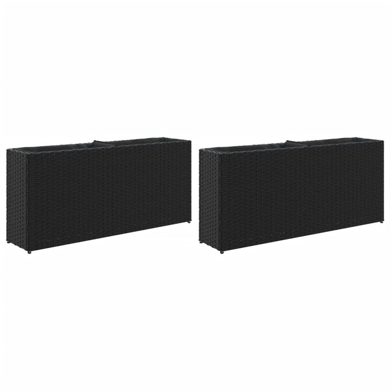 Afbeelding laden in galerijviewer, Vidaxl plantenbakken met 2 potten 2 st 90x20x40 cm poly rattan zwart