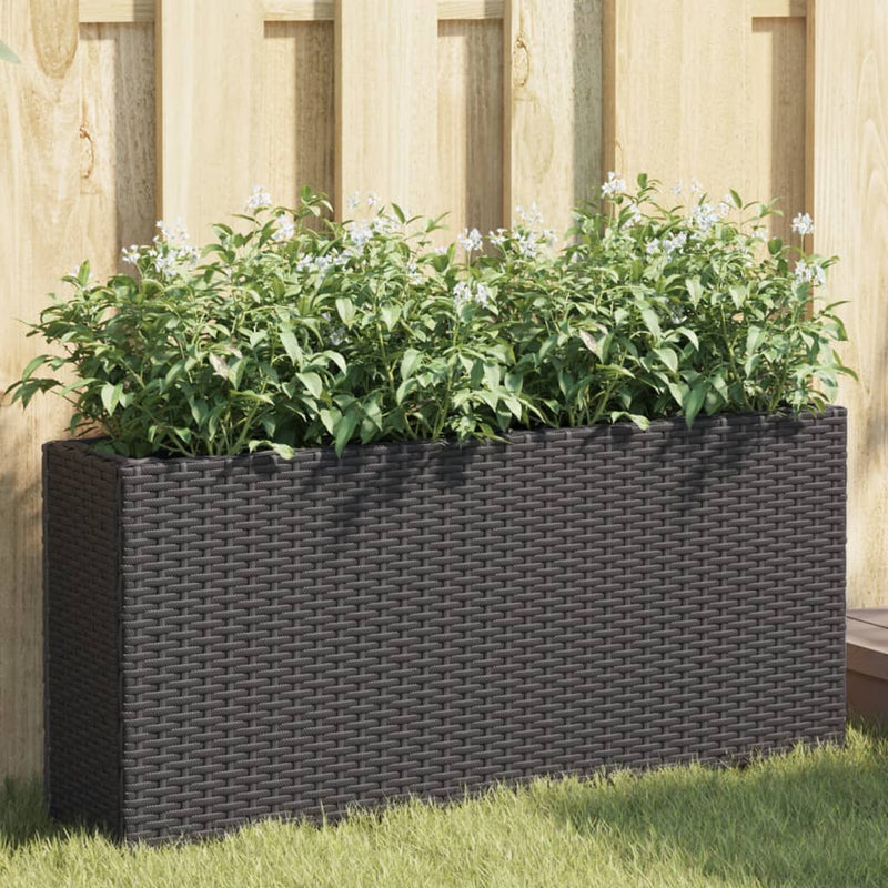 Afbeelding laden in galerijviewer, Vidaxl plantenbakken met 2 potten 2 st 90x20x40 cm poly rattan zwart
