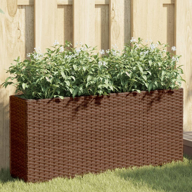 Load image into Gallery viewer, Vidaxl plantenbakken met 2 potten 2 st 90x20x40 cm poly rattan bruin