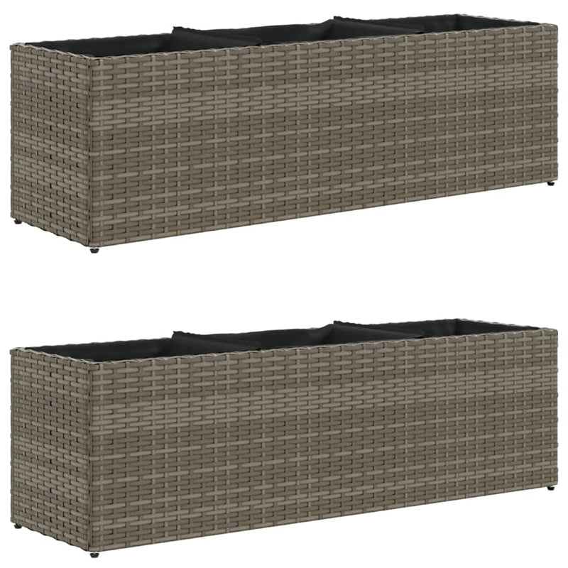 Load image into Gallery viewer, Vidaxl plantenbakken met 3 potten 2 st 105x30x32 cm poly rattan grijs