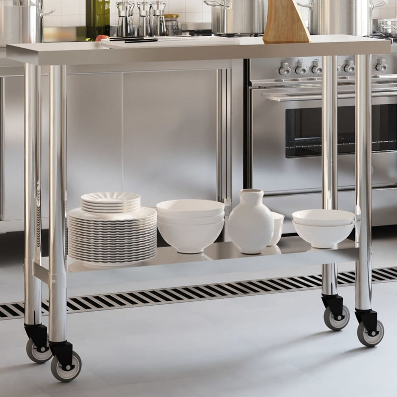 Load image into Gallery viewer, Vidaxl keukenwerktafel met wielen 110x30x85 cm roestvrij staal