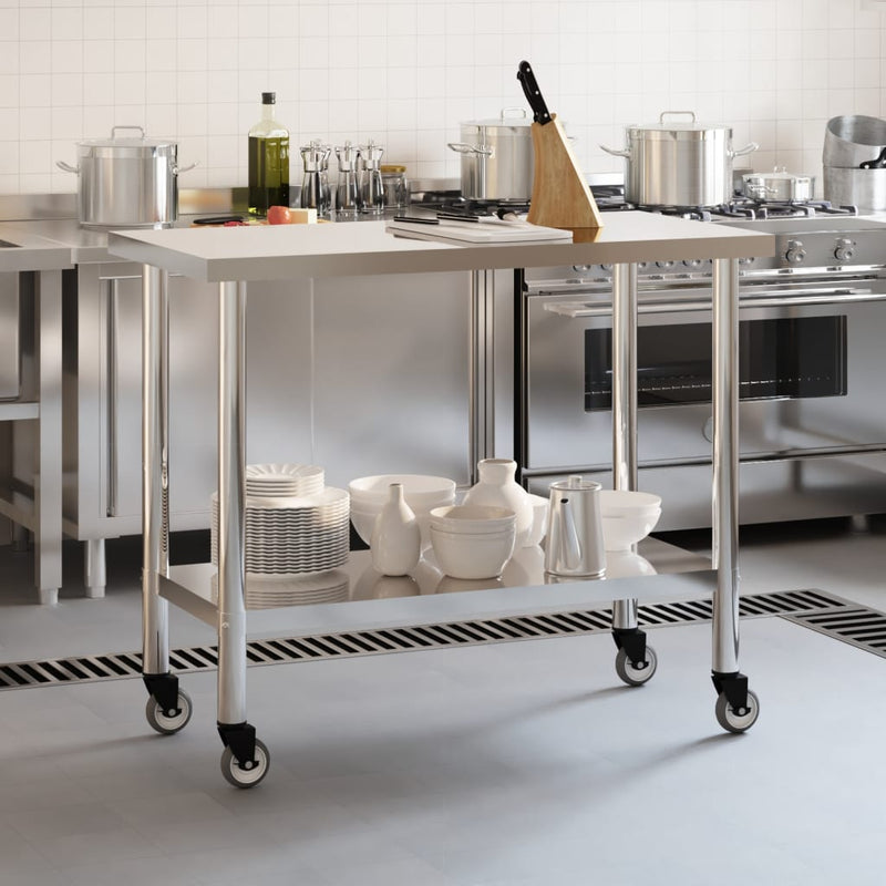 Load image into Gallery viewer, Vidaxl keukenwerktafel met wielen 110x55x85 cm roestvrij staal