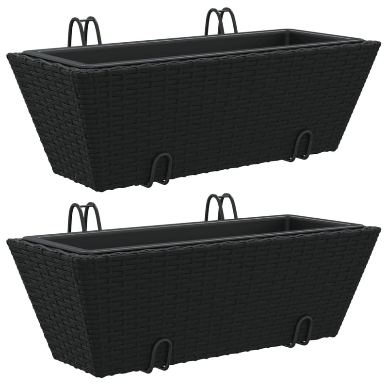 Afbeelding laden in galerijviewer, Vidaxl plantenbakken 2 st met haken poly rattan zwart