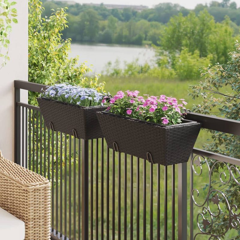 Load image into Gallery viewer, Vidaxl plantenbakken 2 st met haken poly rattan zwart