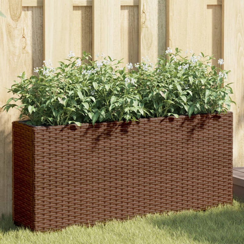 Load image into Gallery viewer, Vidaxl plantenbak met 2 potten 90x20x40 cm poly rattan bruin