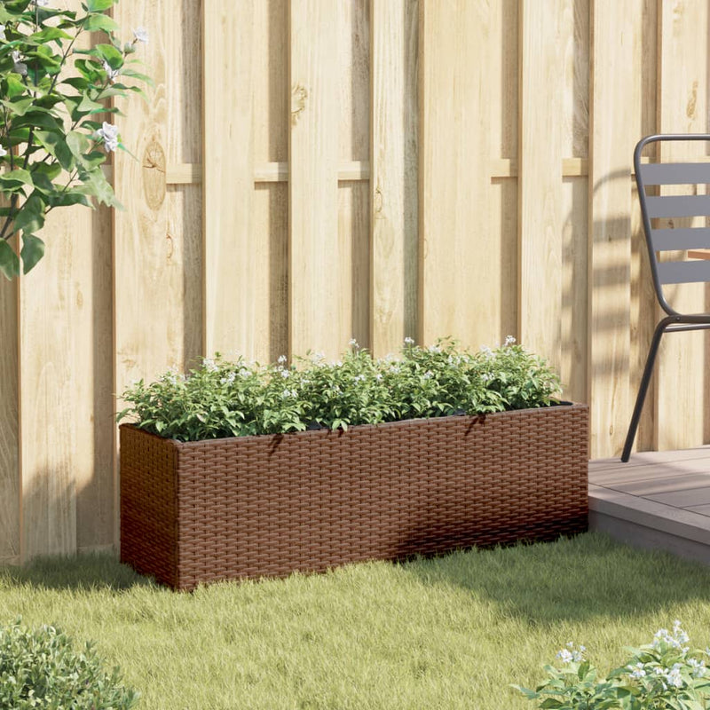 Load image into Gallery viewer, Vidaxl plantenbak met 3 potten 105x30x32 cm poly rattan bruin