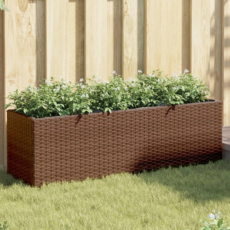 Load image into Gallery viewer, Vidaxl plantenbak met 3 potten 105x30x32 cm poly rattan bruin