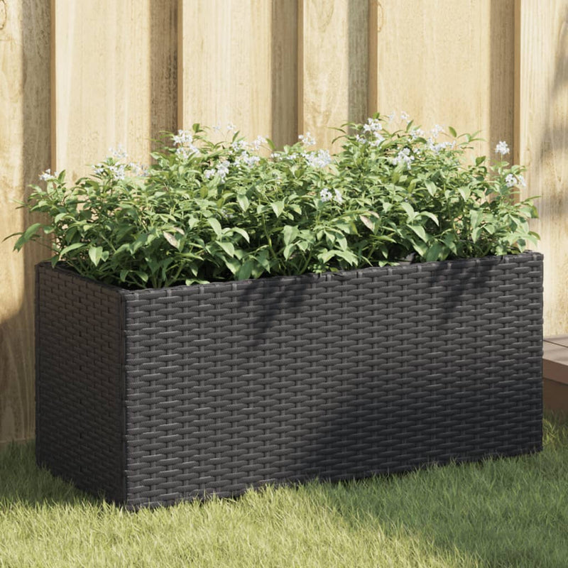 Load image into Gallery viewer, Vidaxl plantenbak met 2 potten 72x30x32 cm poly rattan zwart