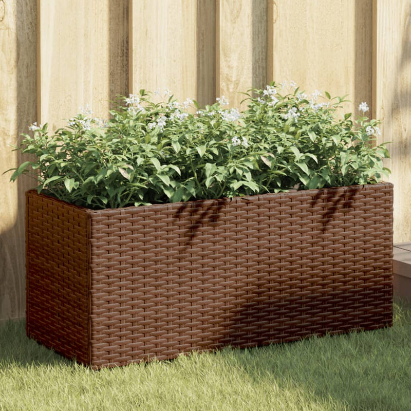 Load image into Gallery viewer, Vidaxl plantenbak met 2 potten 72x30x32 cm poly rattan bruin