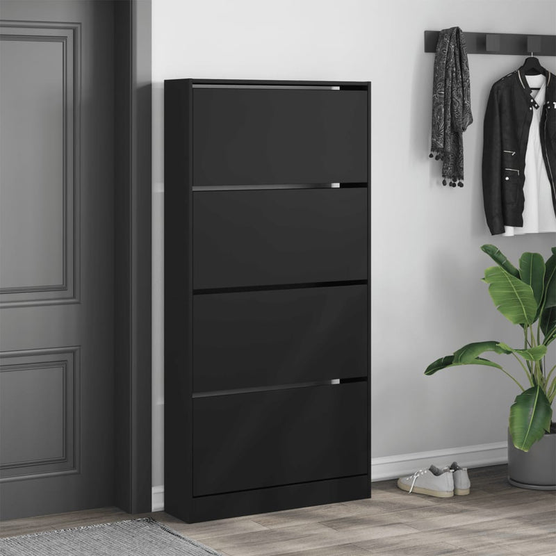 Load image into Gallery viewer, VidaXL Schoenenkast met 4 klaplades 80x21x163,5 cm zwart