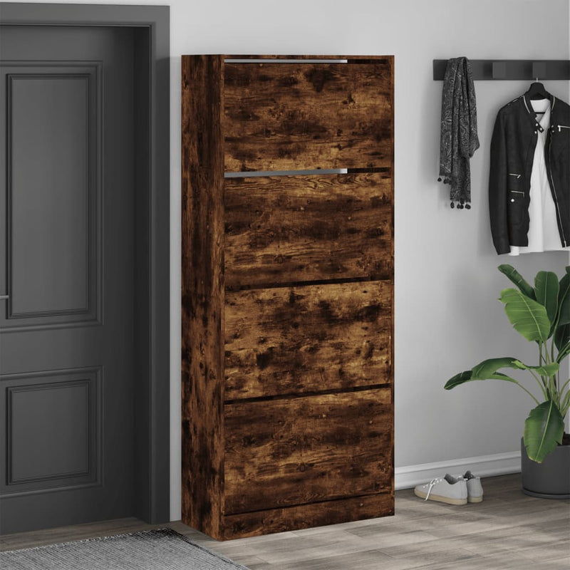 Load image into Gallery viewer, VidaXL Schoenenkast met 4 klaplades 80x34x187,5 cm gerookt eikenkleur