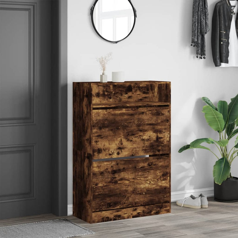 Load image into Gallery viewer, VidaXL Schoenenkast met 2 klaplades 80x34x116 cm gerookt eikenkleurig