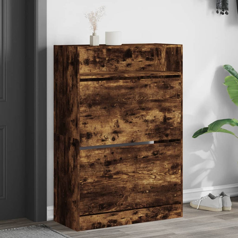 Load image into Gallery viewer, VidaXL Schoenenkast met 2 klaplades 80x34x116 cm gerookt eikenkleurig