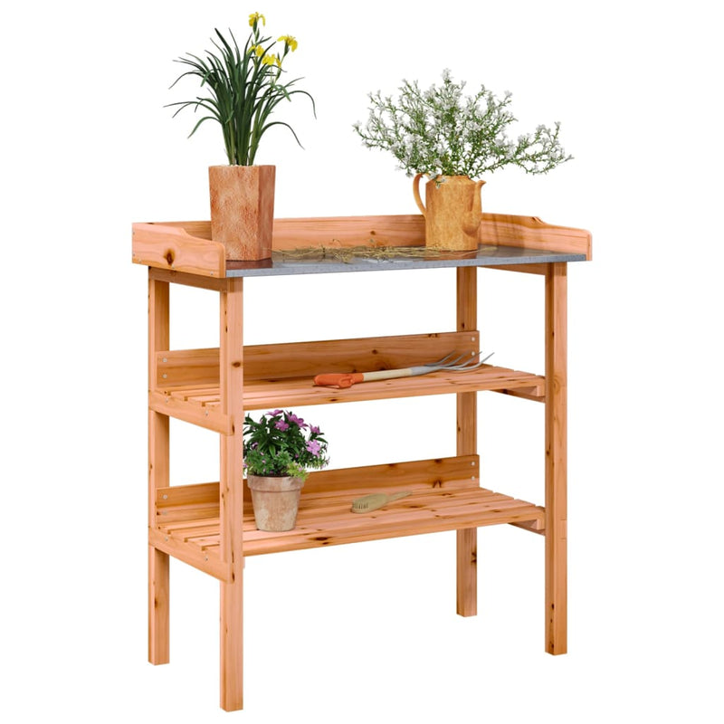 Load image into Gallery viewer, Vidaxl plantentafel met schappen 78x38x82,5 cm vurenhout bruin