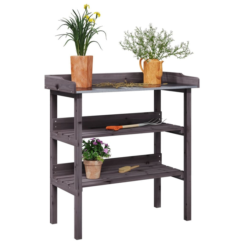 Load image into Gallery viewer, Vidaxl plantentafel met schappen 78x38x82,5 cm vurenhout grijs