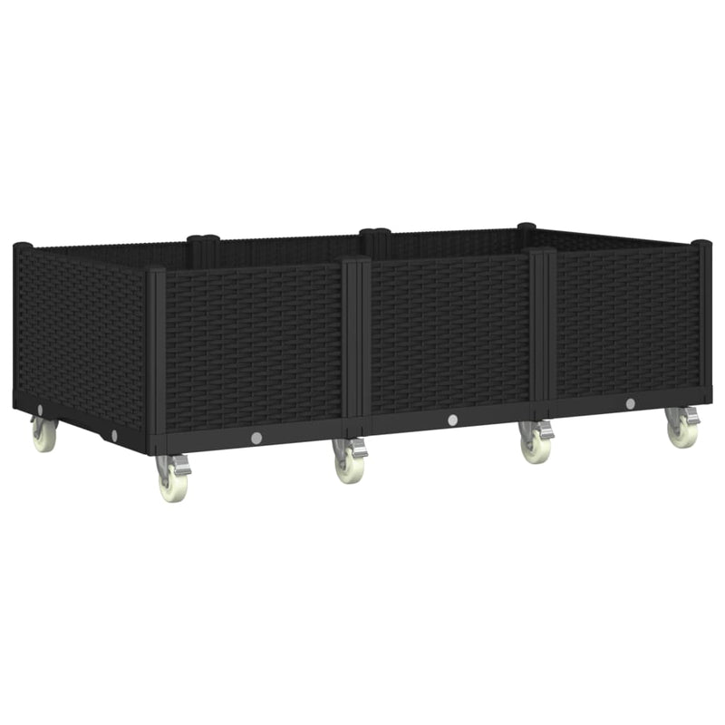 Afbeelding laden in galerijviewer, Vidaxl plantenbak met wielen 150x80x54 cm polypropeen zwart