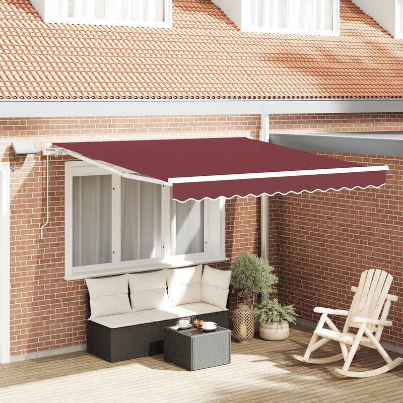 Afbeelding laden in galerijviewer, Vidaxl luifel handmatig uittrekbaar met led 300x250 cm bordeauxrood